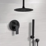 Remer SFH77 Matte Black Ceiling Rain Shower System with Handheld, Rainfall Shower Head, Shower Faucet Set